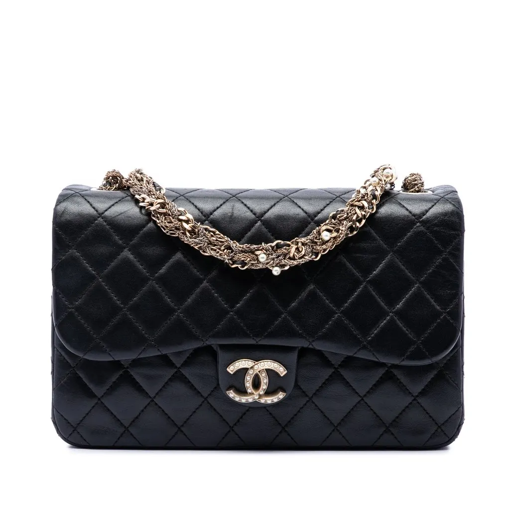 Chanel Medium Quilted Lambskin Westminster Pearl Flap Black Leather Good - Front View