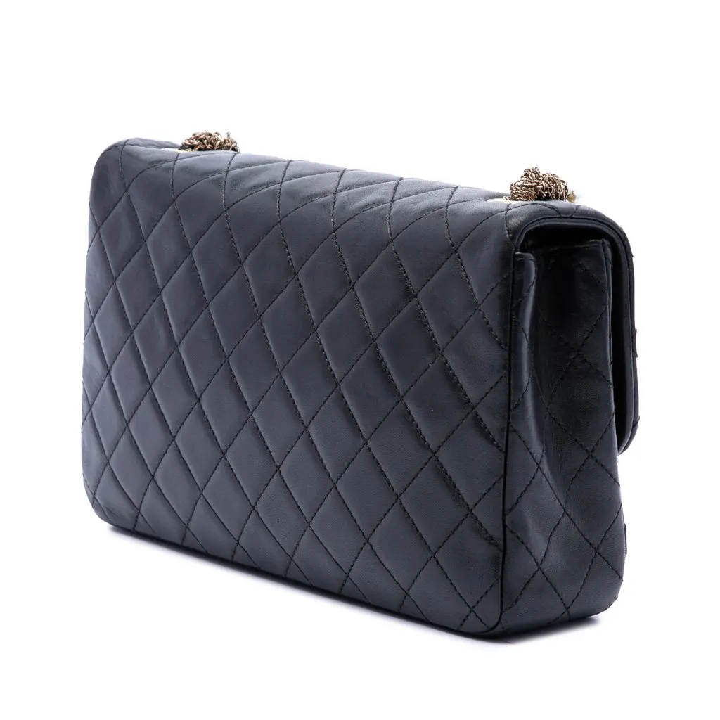 Chanel Medium Quilted Lambskin Westminster Pearl Flap Black Leather Good - Back View