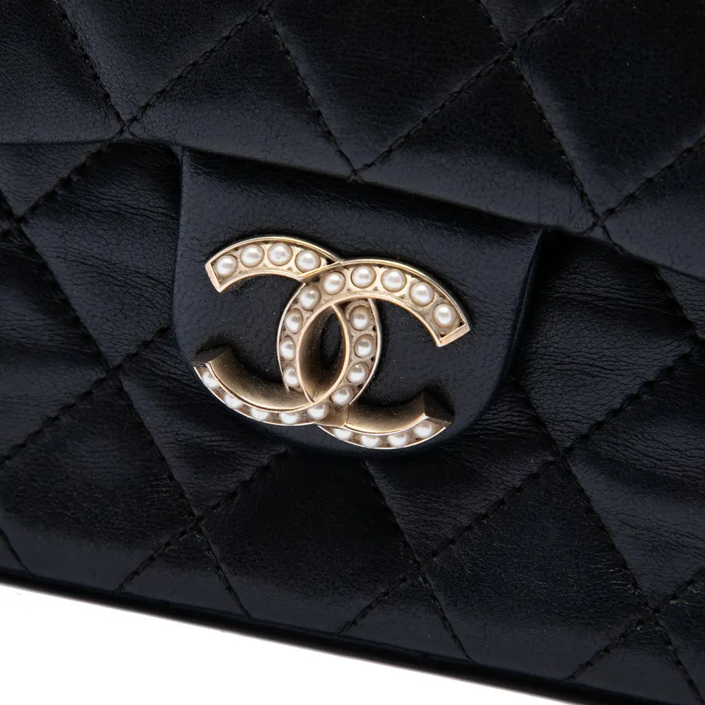 Chanel Medium Quilted Lambskin Westminster Pearl Flap Black Leather Good - Box View