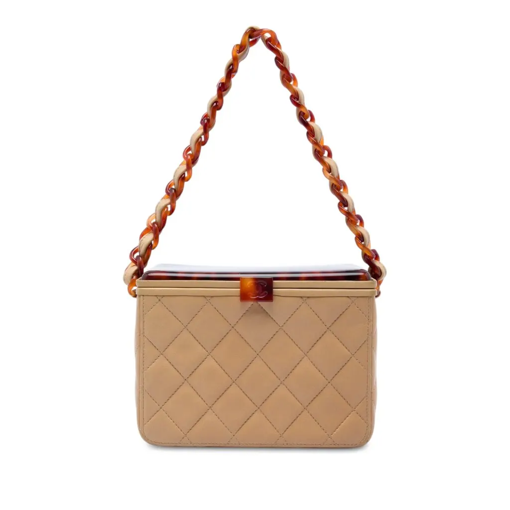 Chanel CC Quilted Lambskin Tortoiseshell Box Bag Beige Leather Very good - Front View