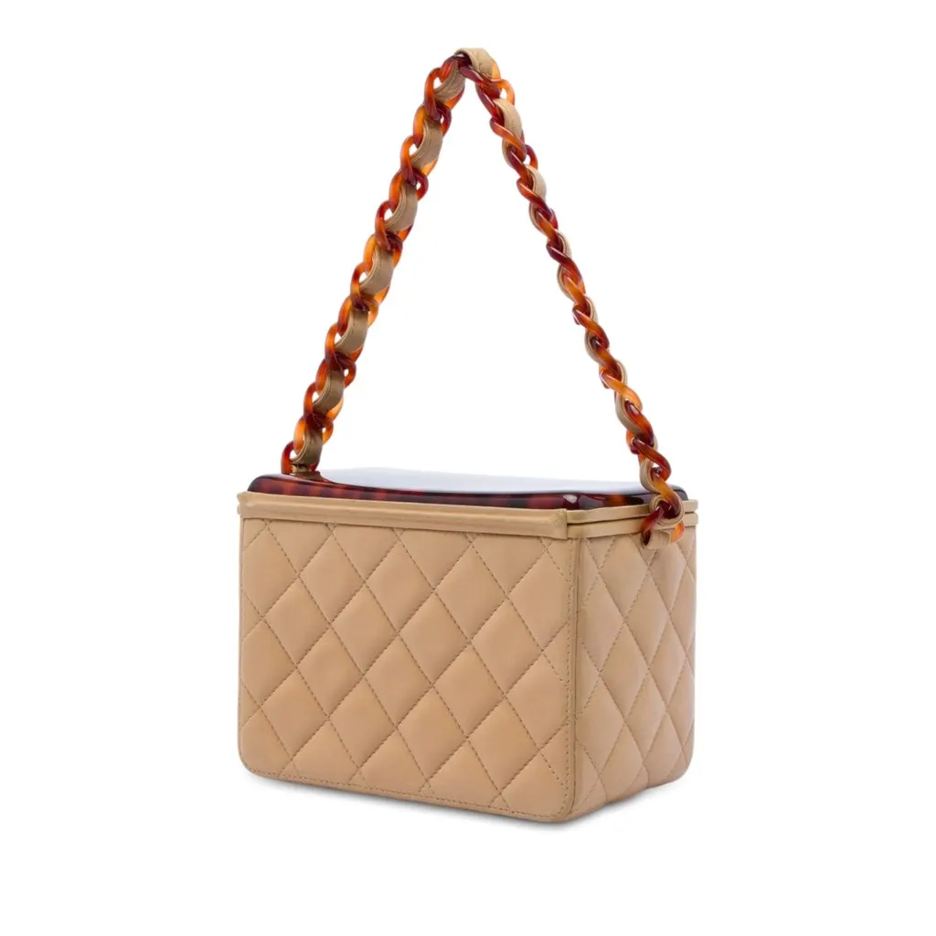 Chanel CC Quilted Lambskin Tortoiseshell Box Bag Beige Leather Very good - Back View