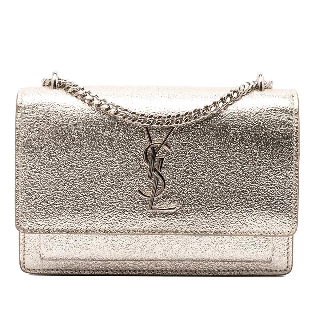 Saint Laurent Mini Metallic Calfskin Monogram Sunset Wallet on Chain Gold Leather Very good - Front View