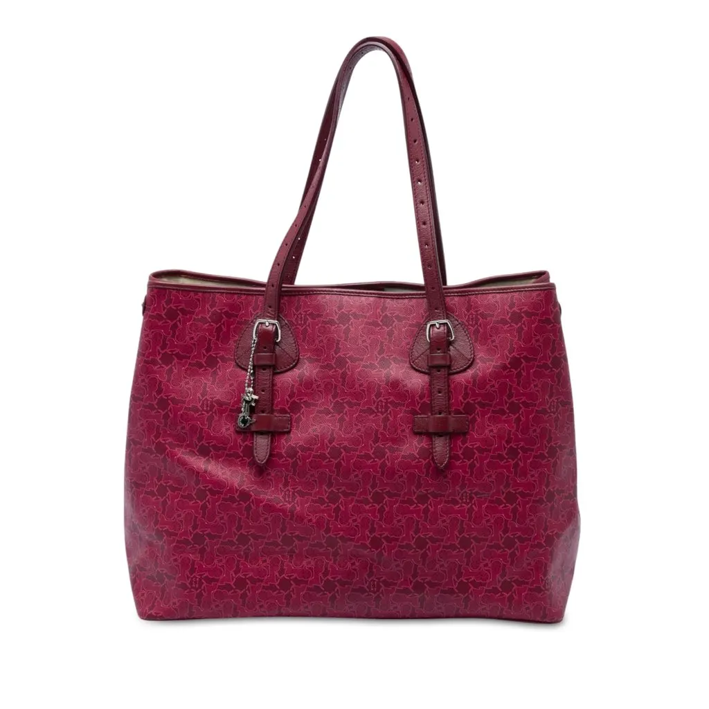 Celine Coated Canvas Le Horse Carriage Tote Red Very good - Front View
