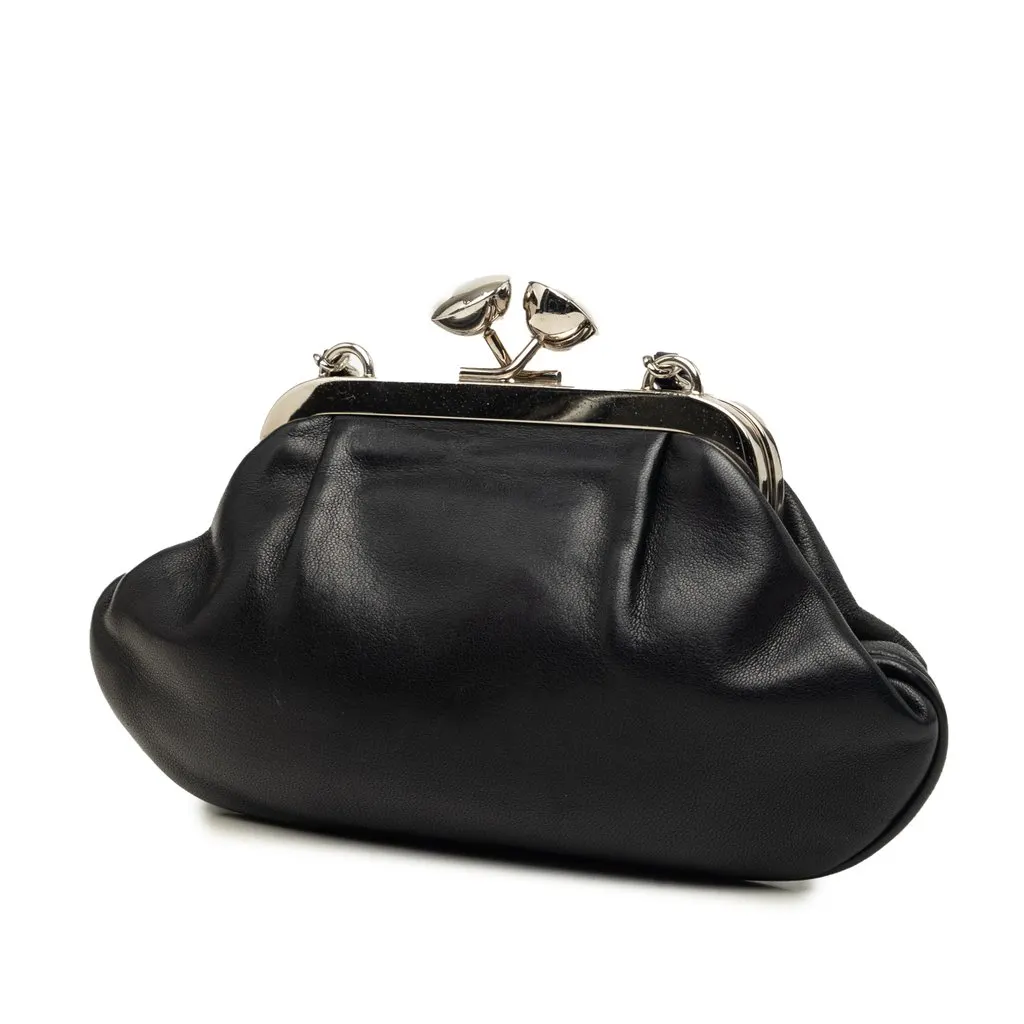 Chanel CC Lambskin Kiss Lock Evening Clutch with Chain Black Leather Very good - Back View