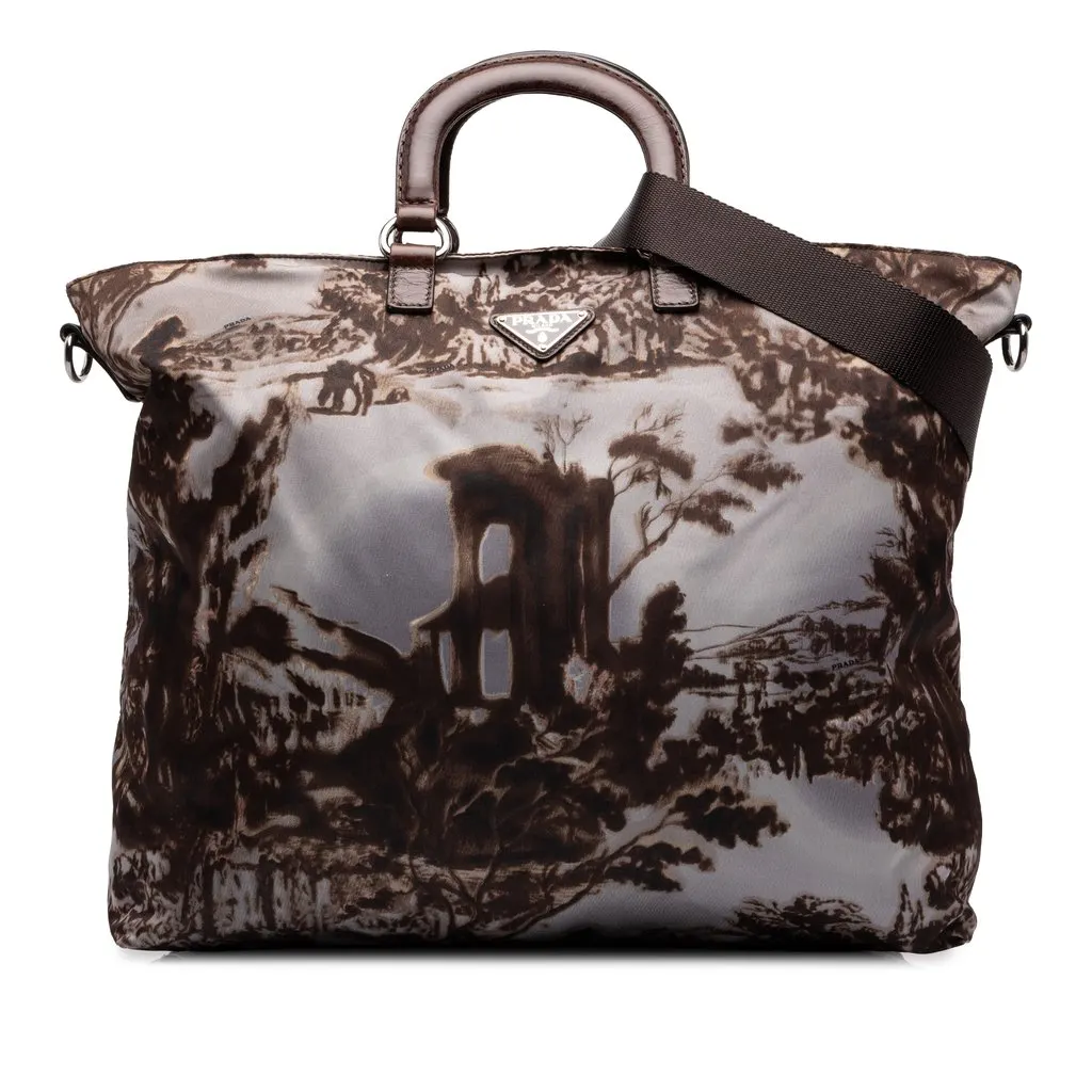 Prada Tessuto Stampato Satchel Brown Polyamide Good - Front View