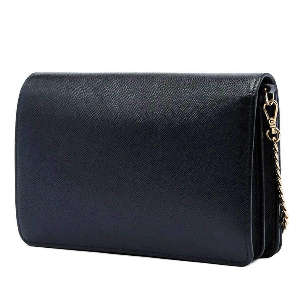 Prada Saffiano Lux Monochrome Wallet on Chain Black Leather Very good - Back View