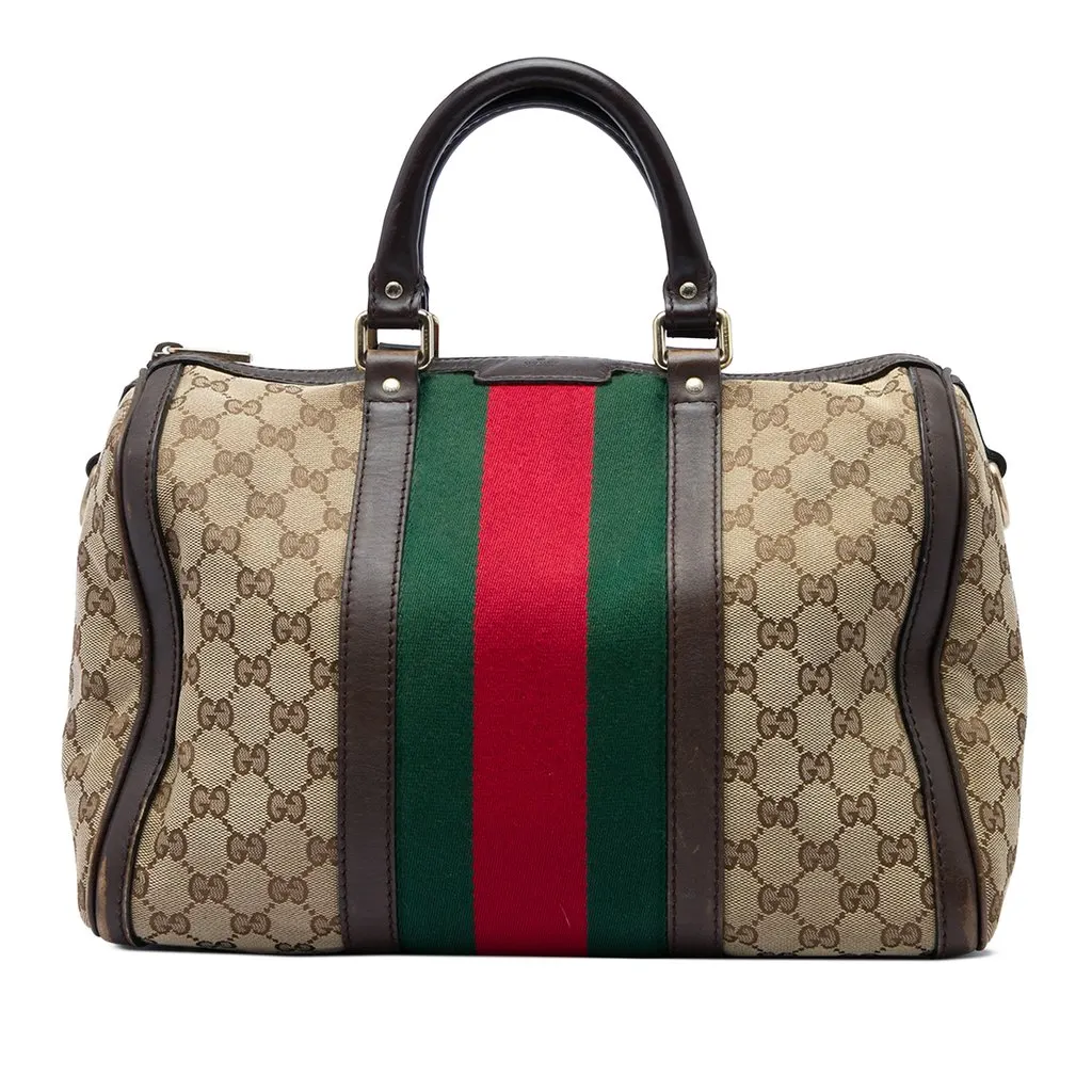 Gucci Medium GG Canvas Web Joy Boston Bag Beige Canvas Good - Front View