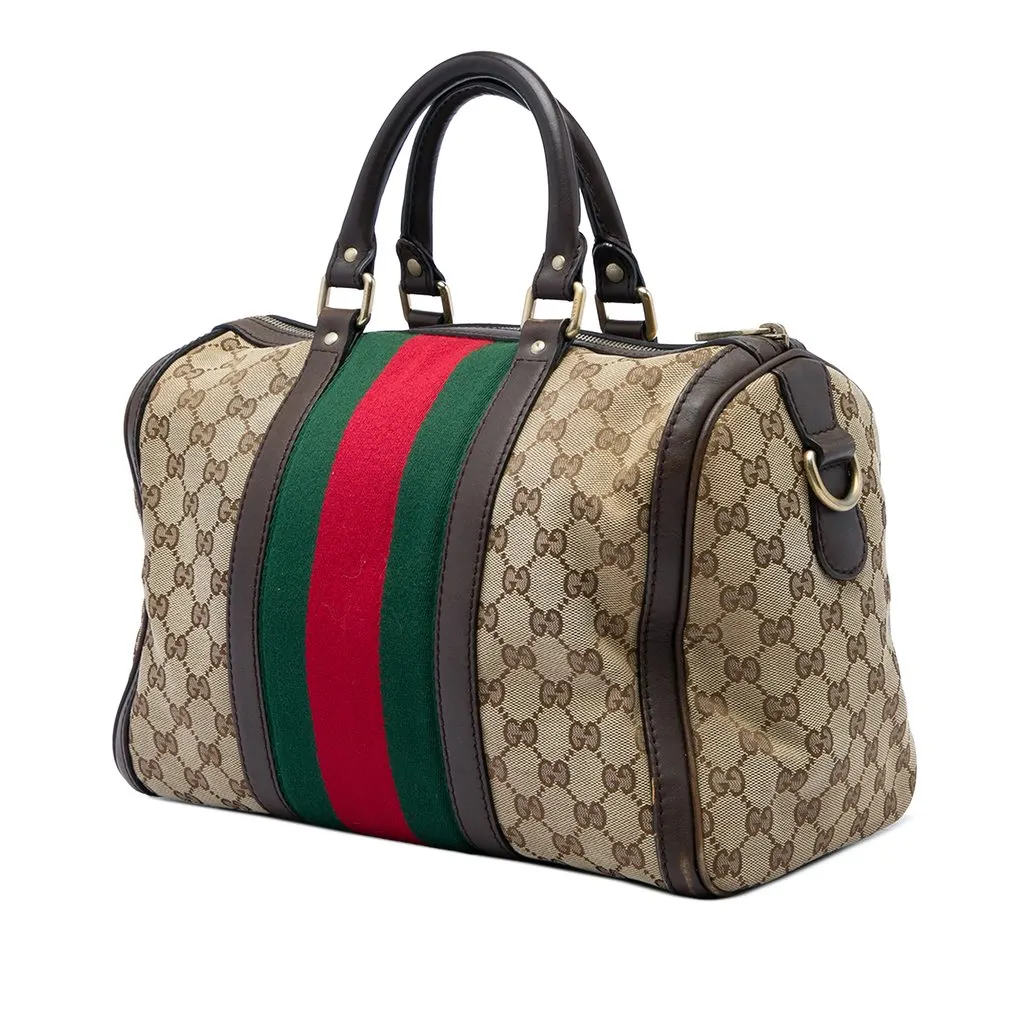 Gucci Medium GG Canvas Web Joy Boston Bag Beige Canvas Good - Back View