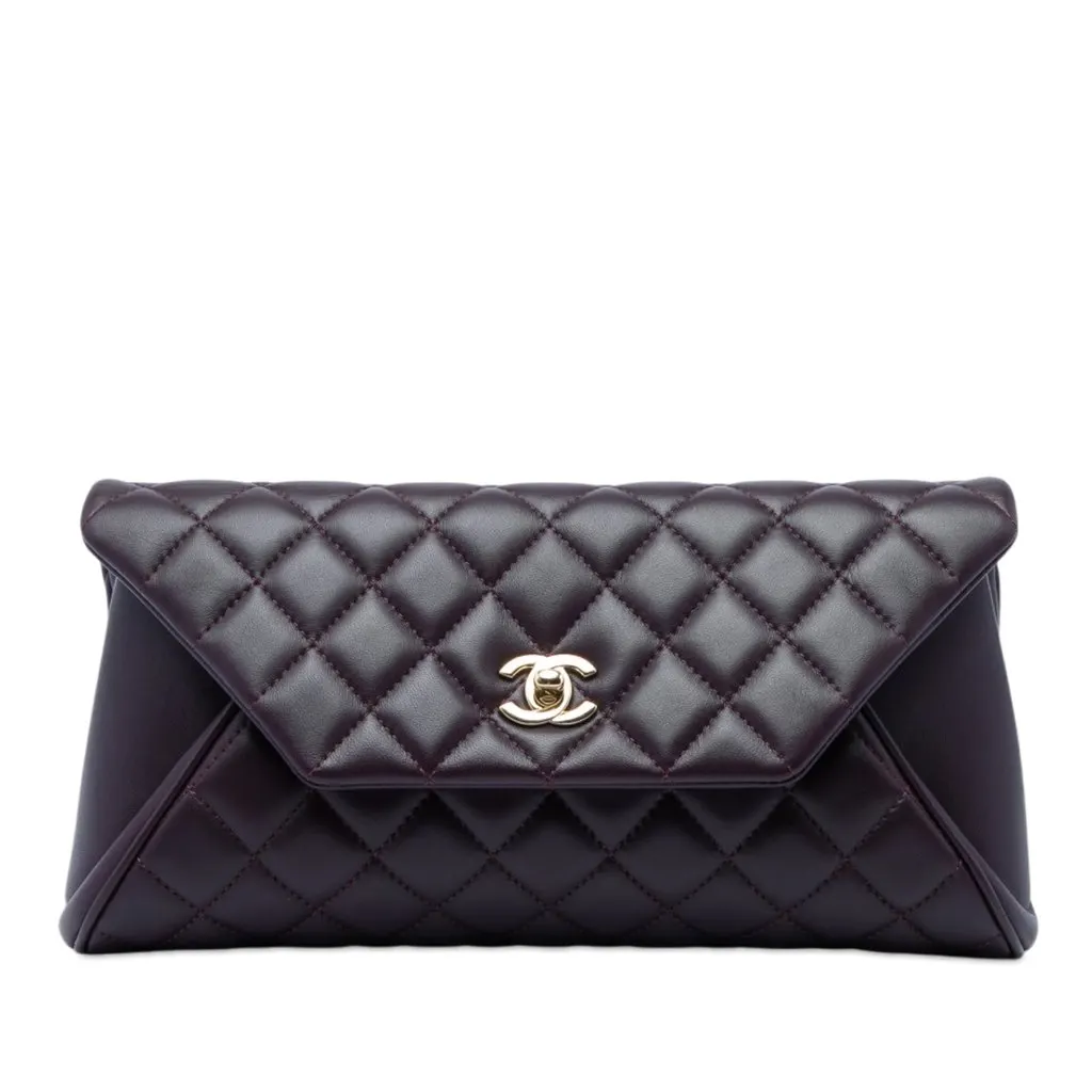 Chanel Quilted Lambskin Fold Up Again Clutch Purple Leather Very good - Front View