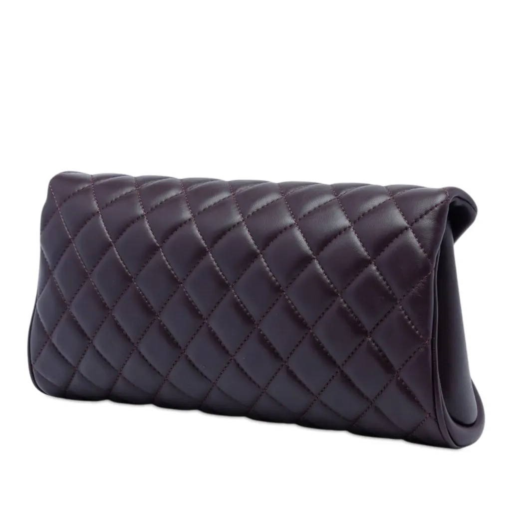 Chanel Quilted Lambskin Fold Up Again Clutch Purple Leather Very good - Back View