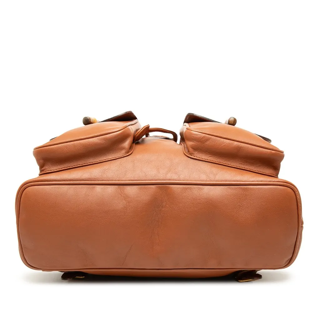 Gucci Large Calfskin Bamboo Drawstring Backpack Brown Leather Good - Inside View