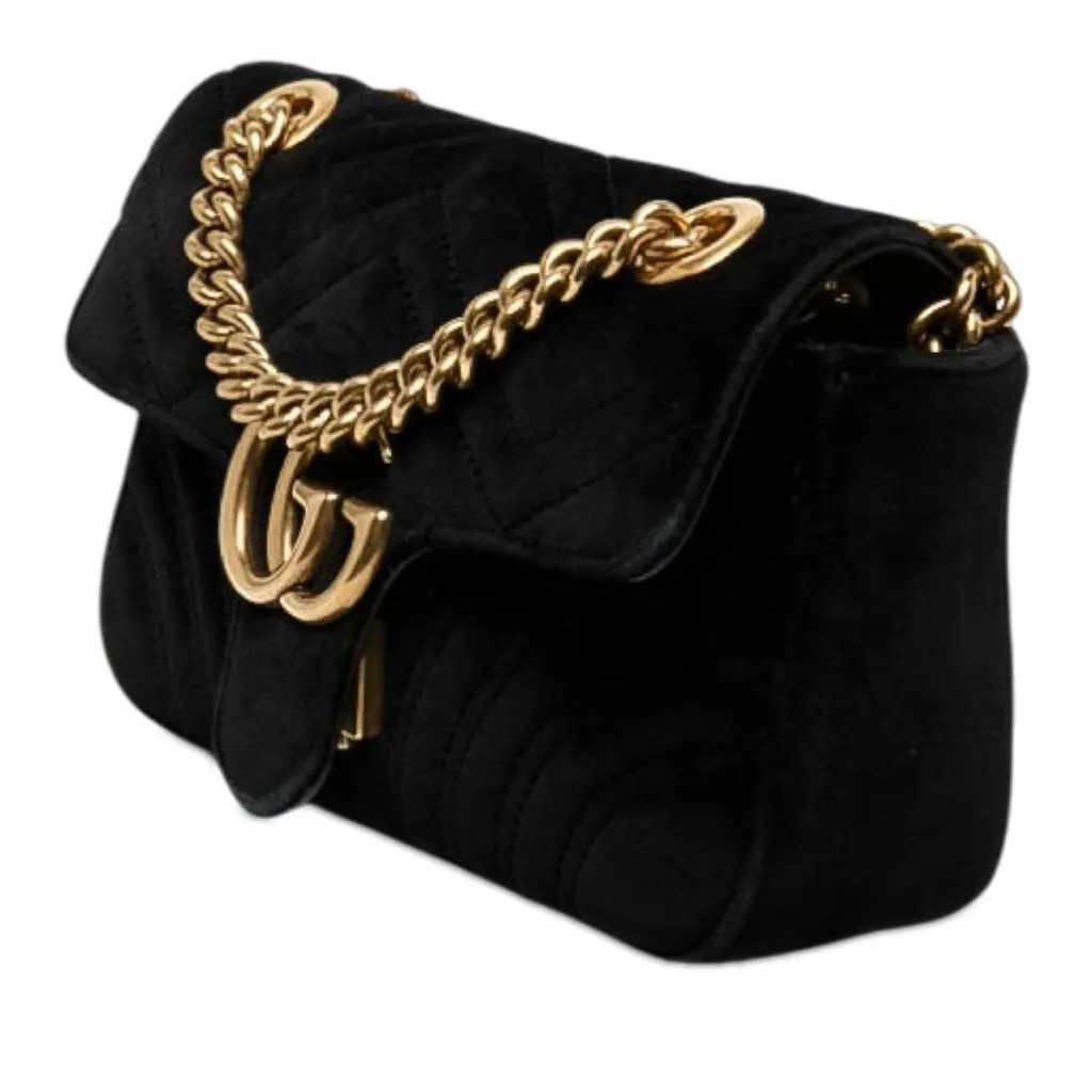 Gucci Small GG Marmont Matelasse Velvet Shoulder Bag Black Velvet Very good - Back View