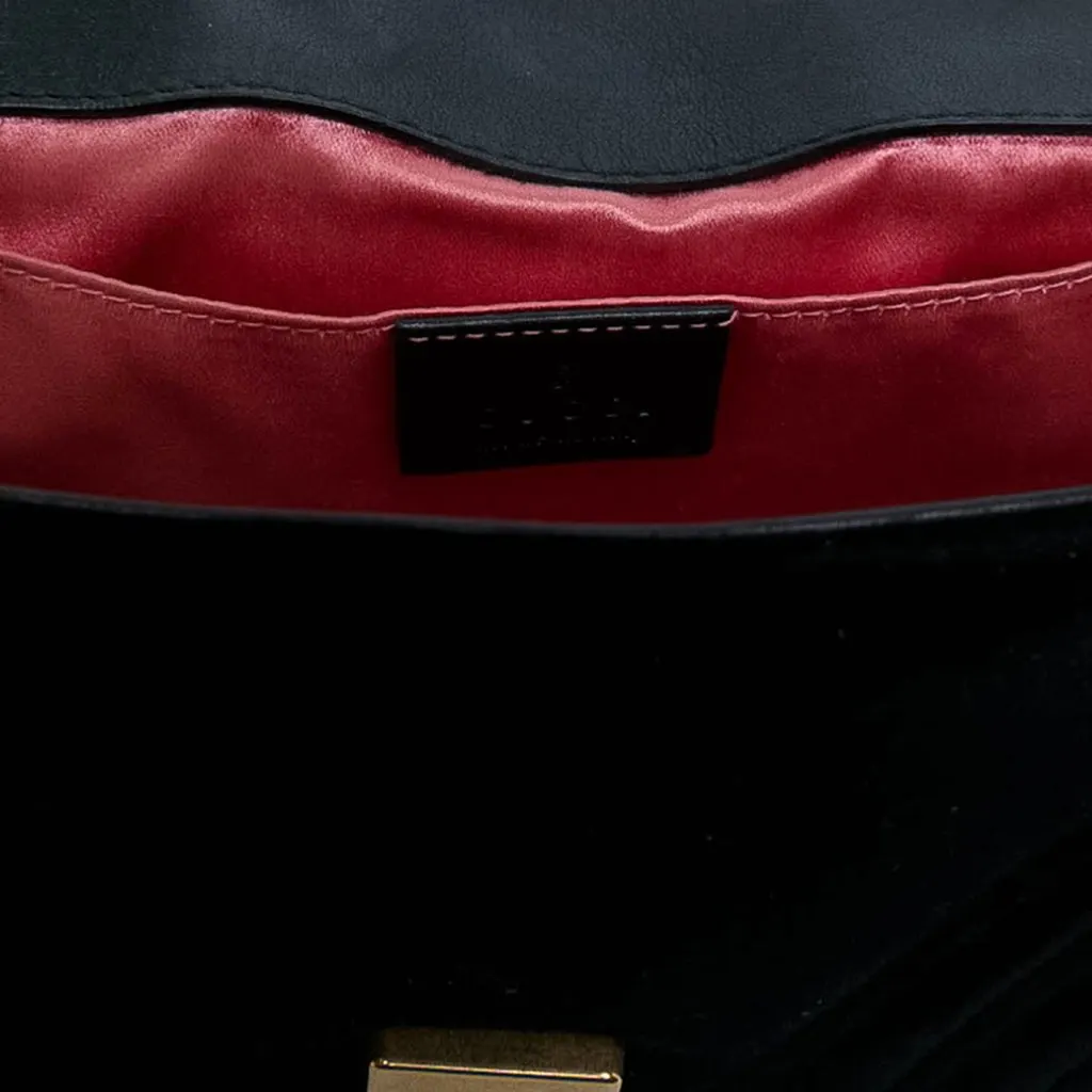 Gucci Small GG Marmont Matelasse Velvet Shoulder Bag Black Velvet Very good - Box View