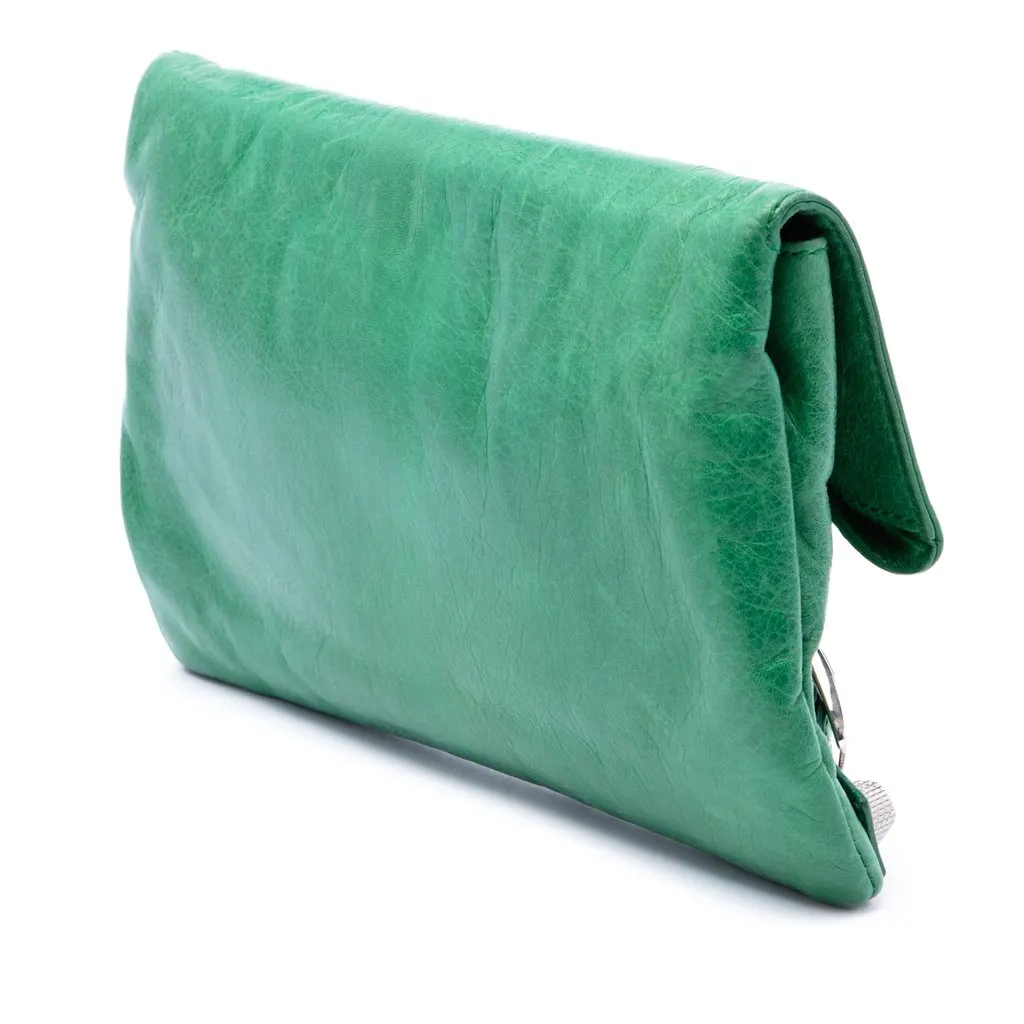 Balenciaga Lambskin Motocross Giant 21 Envelope Clutch Green Leather Very good - Back View