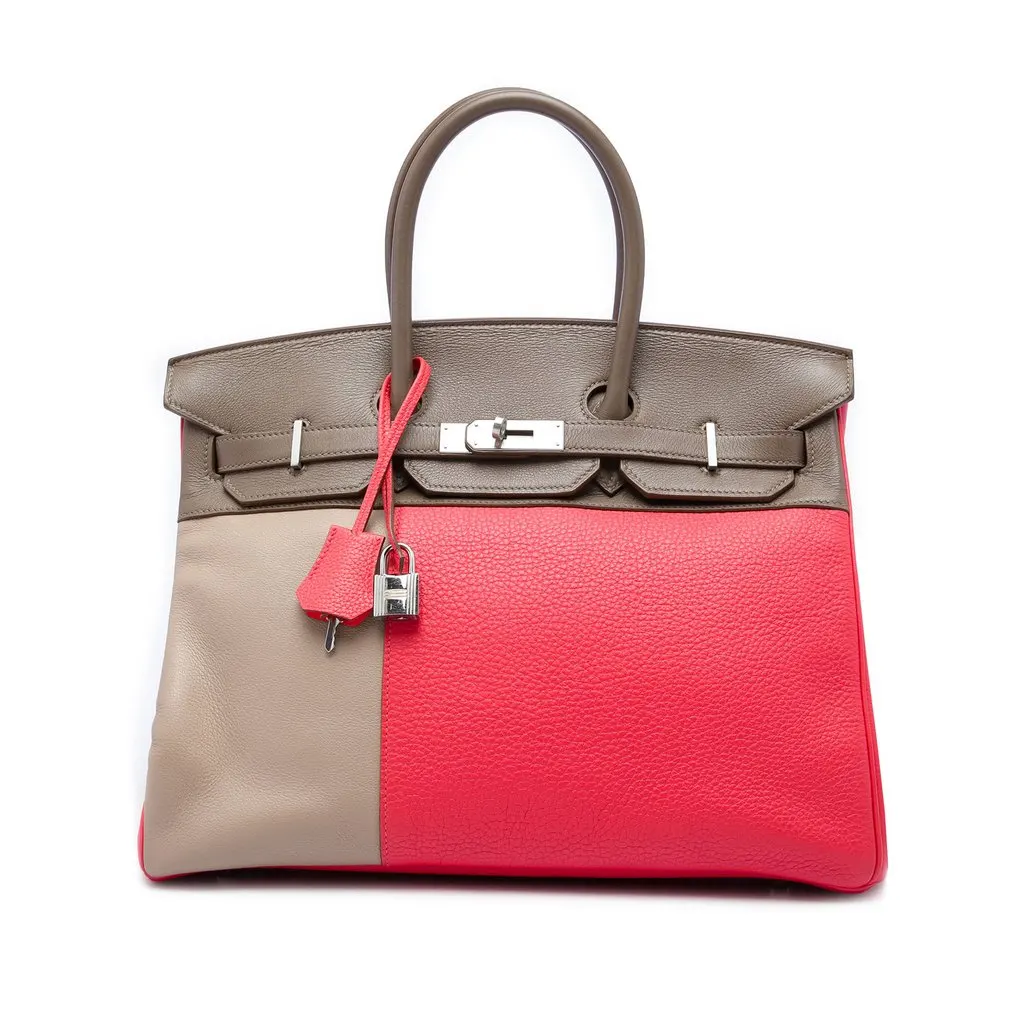 Hermès Tricolor Clemence and Swift Birkin Cascade Retourne 35 Pink Leather Very good - Front View