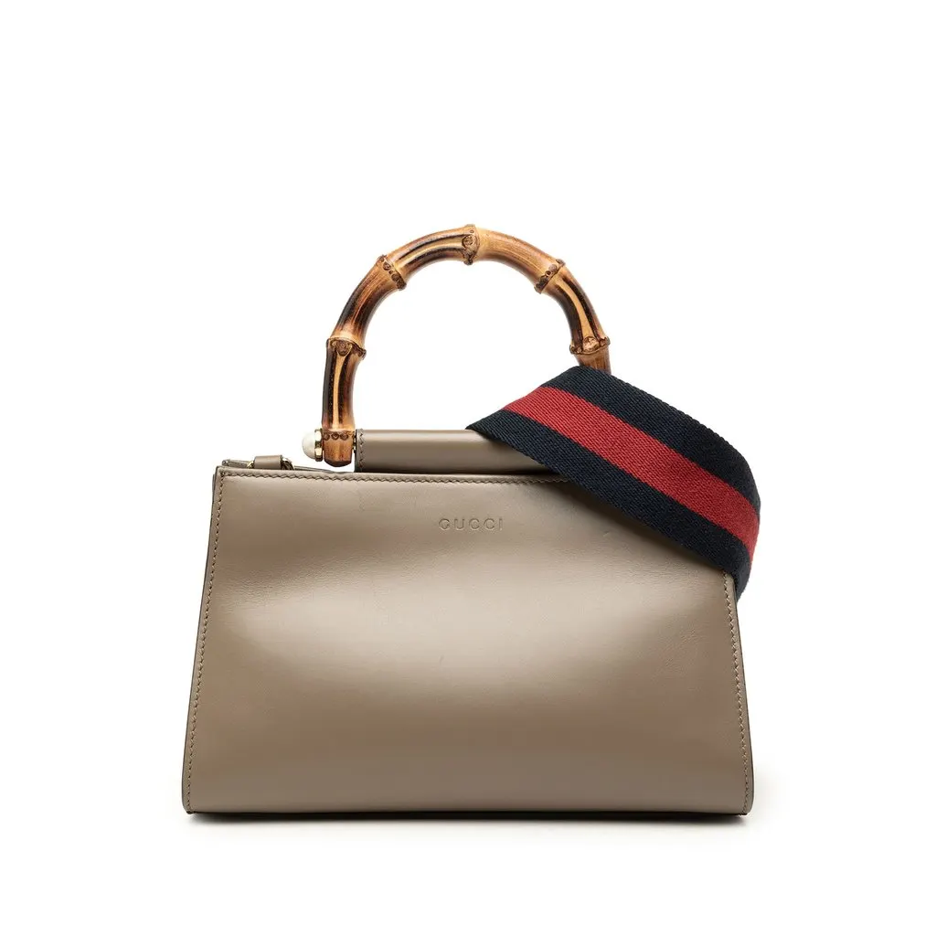 Gucci Mini Calfskin Web Bamboo Nymphaea Satchel Brown Leather Very good - Front View