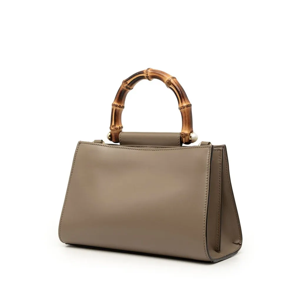 Gucci Mini Calfskin Web Bamboo Nymphaea Satchel Brown Leather Very good - Back View