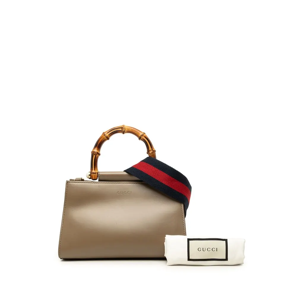 Gucci Mini Calfskin Web Bamboo Nymphaea Satchel Brown Small