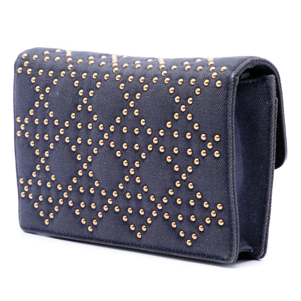 Dior Denim Cannage Studded DiorAddict Wallet on Chain Blue Very good - Back View