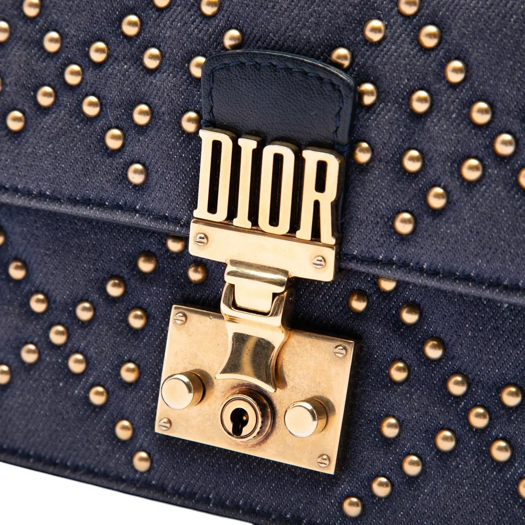 Dior Denim Cannage Studded DiorAddict Wallet on Chain Blue Very good - Box View