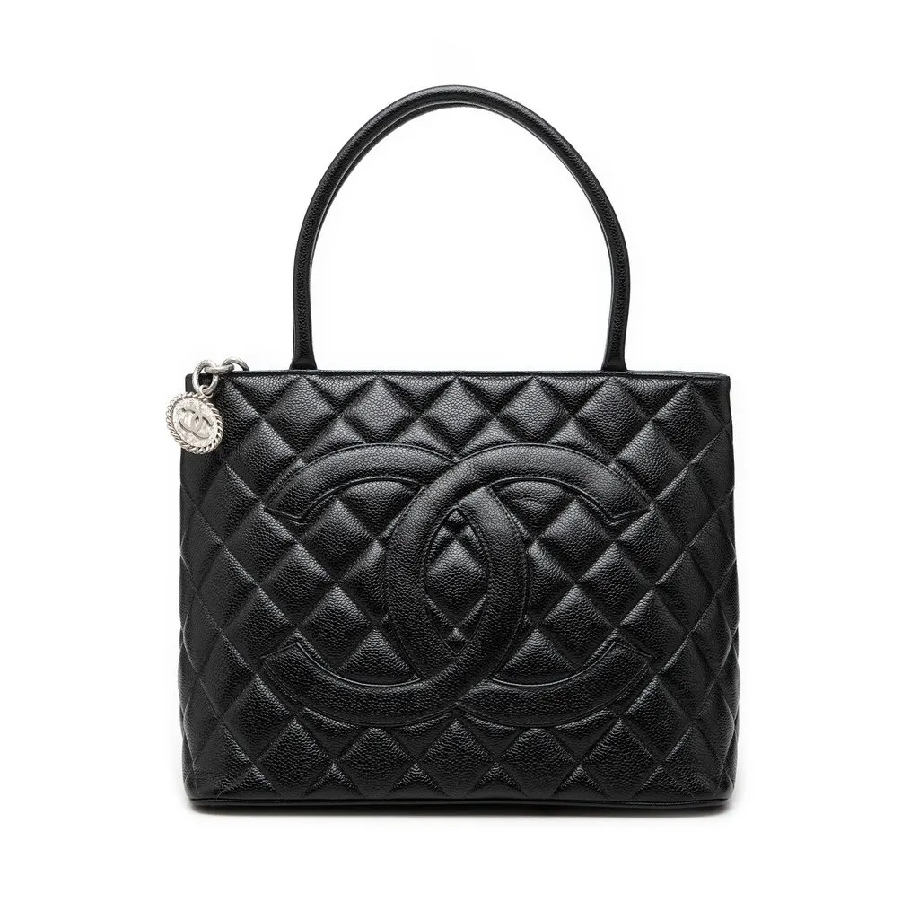 Chanel Caviar Medallion Tote Black Leather Very good - Front View