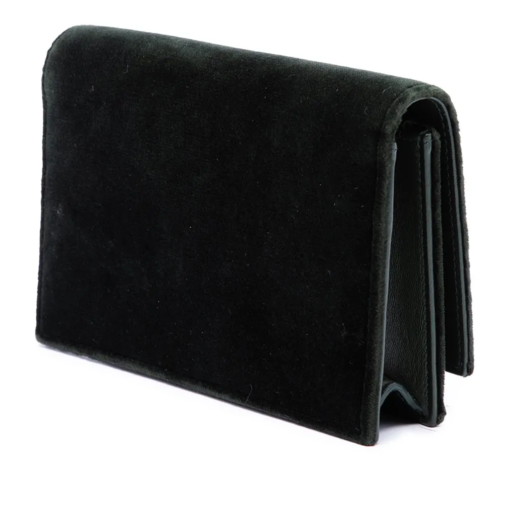 Saint Laurent Velvet Crystal Monogram Kate Tassel Wallet On Chain Green Velvet Very good - Back View