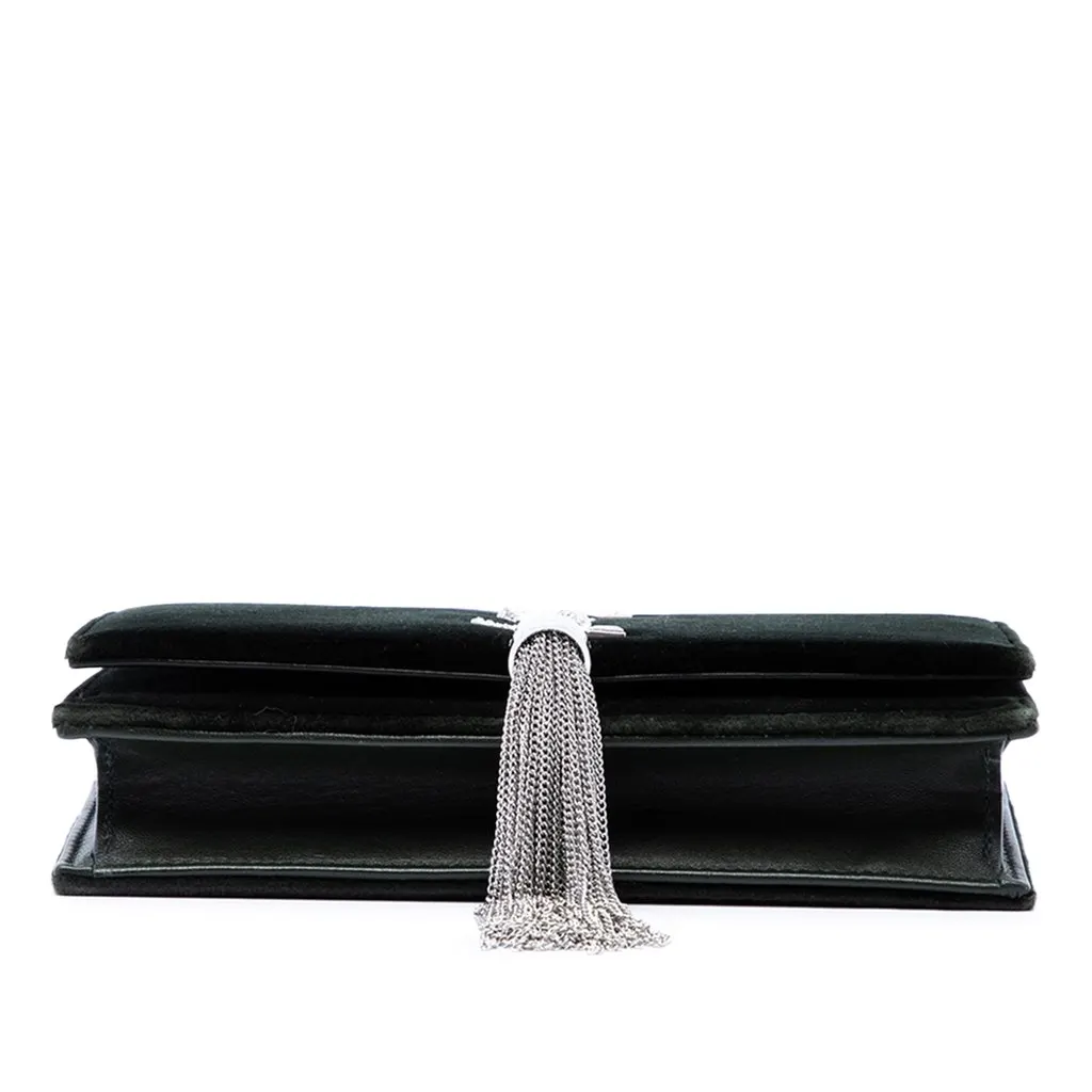 Saint Laurent Velvet Crystal Monogram Kate Tassel Wallet On Chain Green Velvet Very good - Inside View