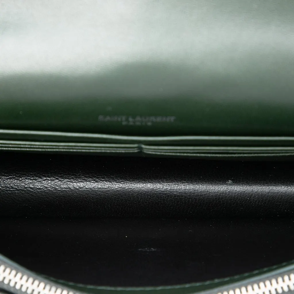 Saint Laurent Velvet Crystal Monogram Kate Tassel Wallet On Chain Green Velvet Very good - Model View