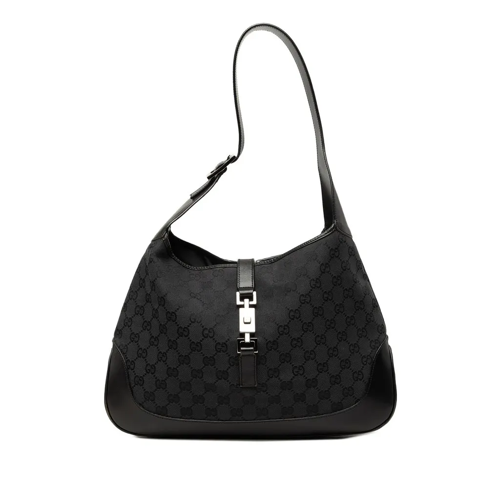 Gucci GG Canvas Jackie Shoulder Bag Black Canvas Good - Front View