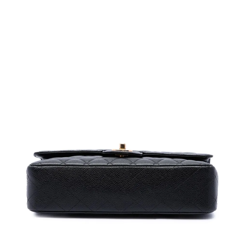 Chanel Medium Classic Caviar Double Flap Black Leather Good - Inside View