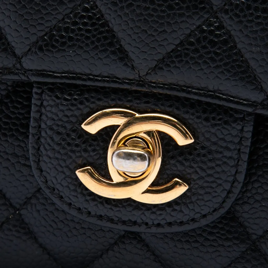 Chanel Medium Classic Caviar Double Flap Black Leather Good - Box View