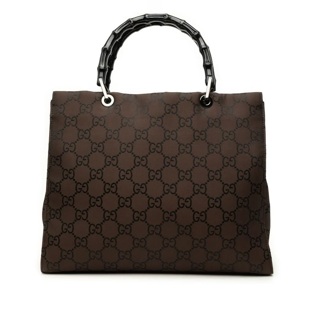 Gucci GG Nylon Bamboo Handbag Brown Very good - Front View
