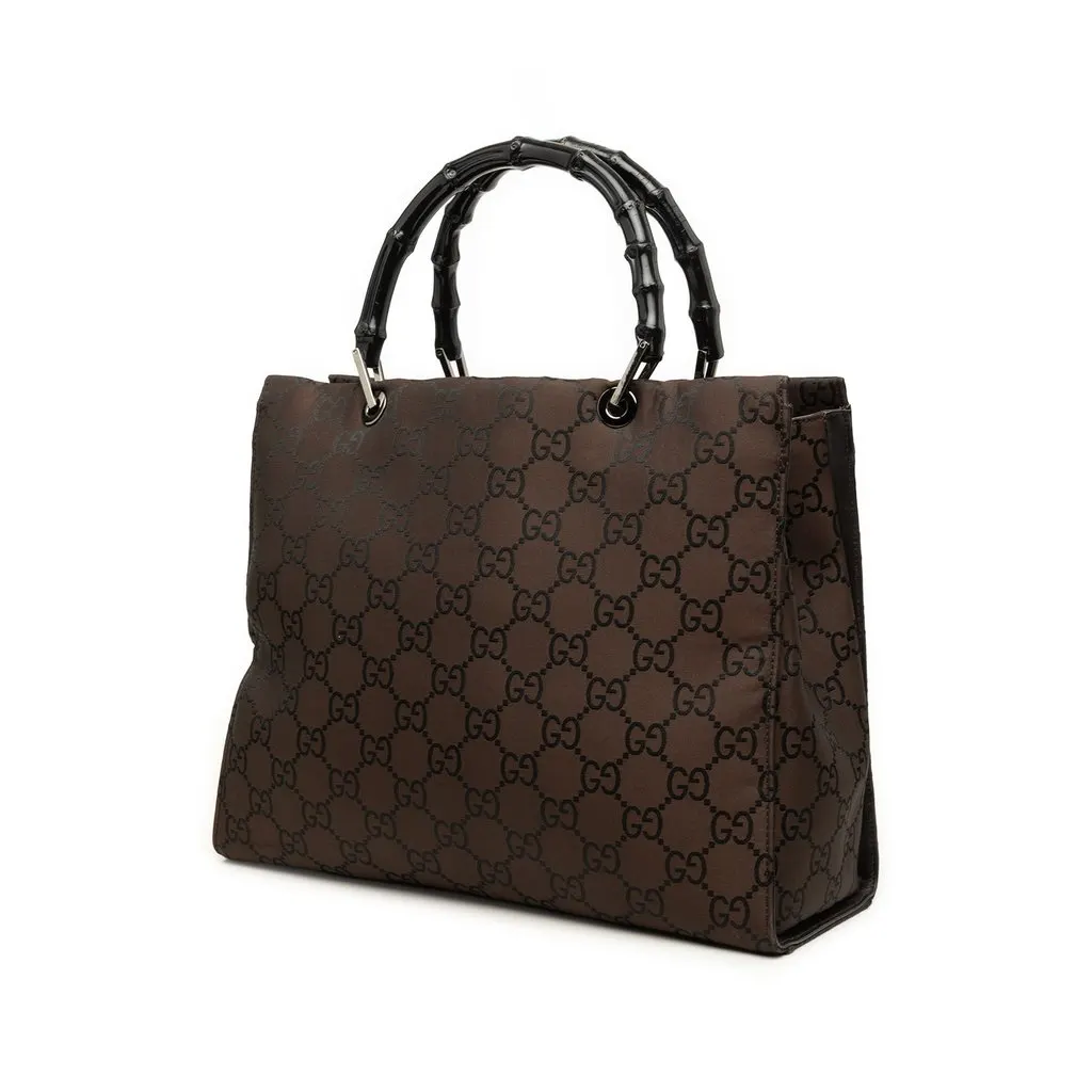 Gucci GG Nylon Bamboo Handbag Brown Very good - Back View