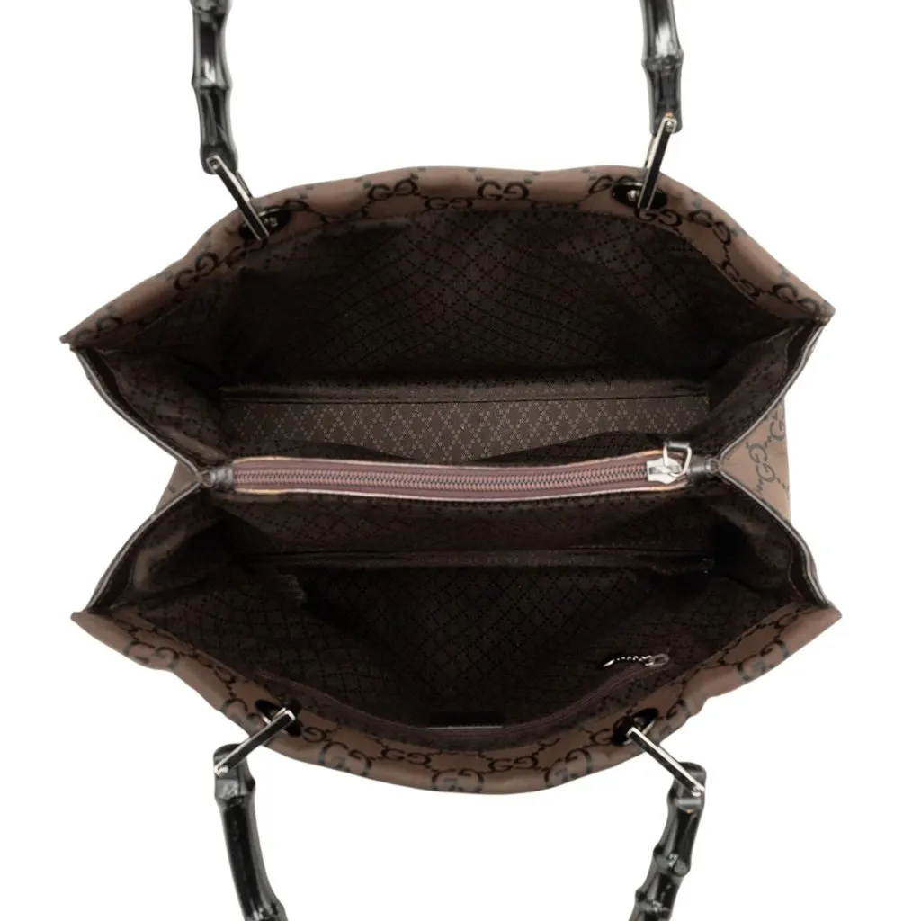 Gucci GG Nylon Bamboo Handbag Brown Very good - Model View