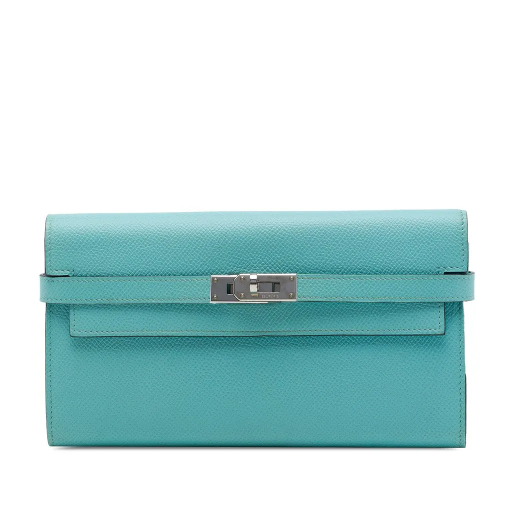 Hermès Epsom Kelly Longue Wallet Blue Leather Very good - Front View