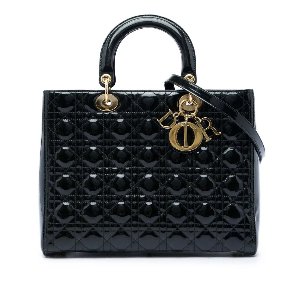 Dior Large Patent Cannage Lady Dior Black Leather Very good - Front View