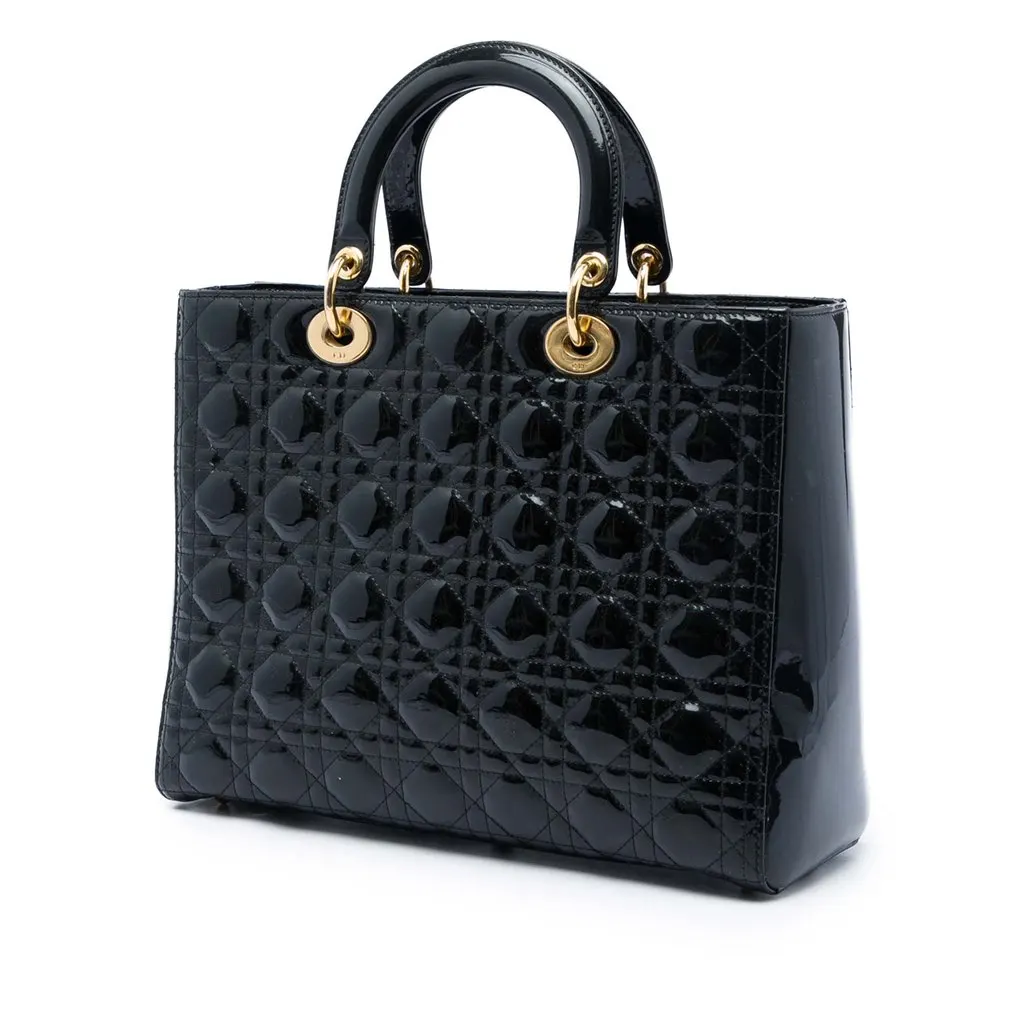 Dior Large Patent Cannage Lady Dior Black Leather Very good - Back View