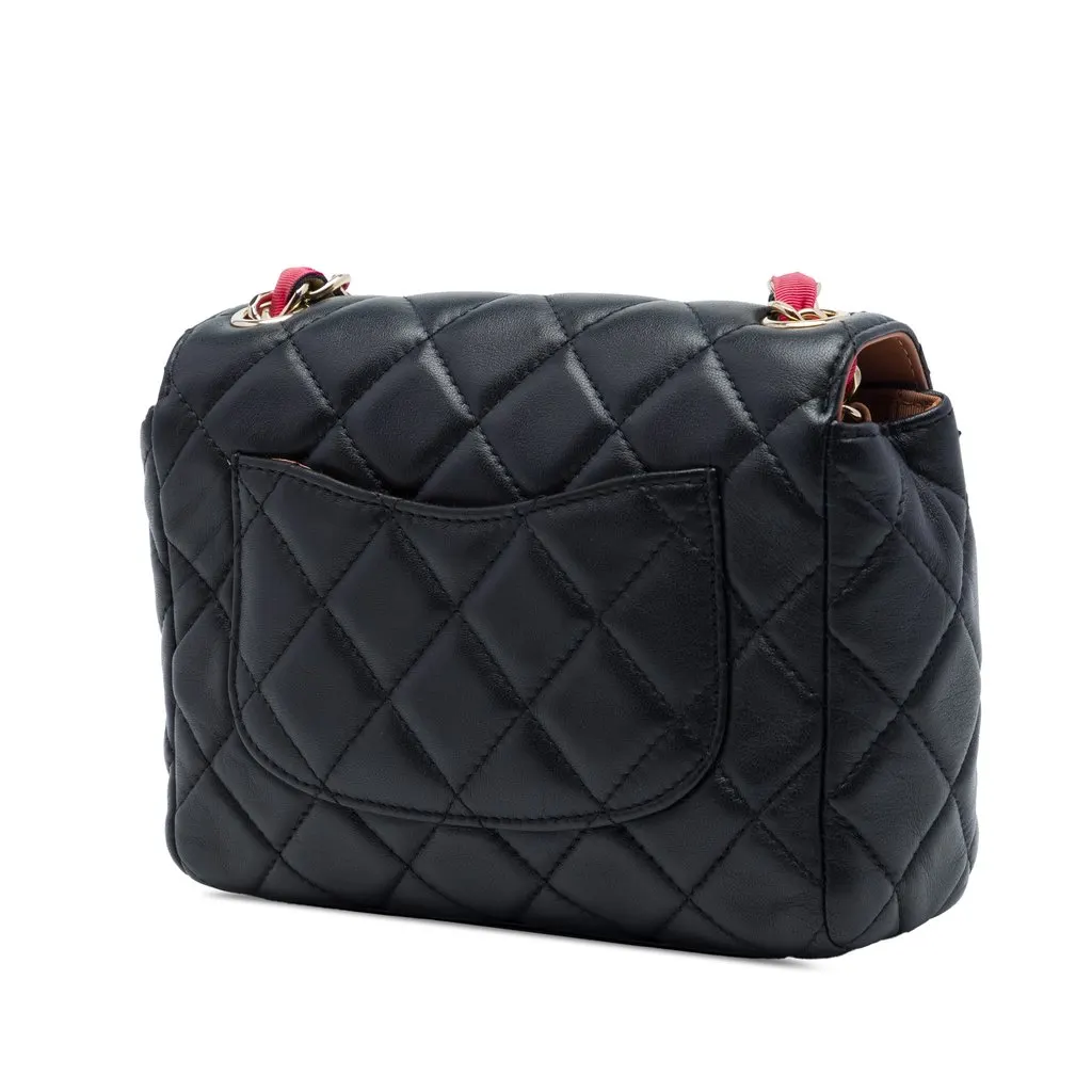 Chanel Small Quilted Lambskin Cocovado Ribbon Chain Flap Black Leather Very good - Back View