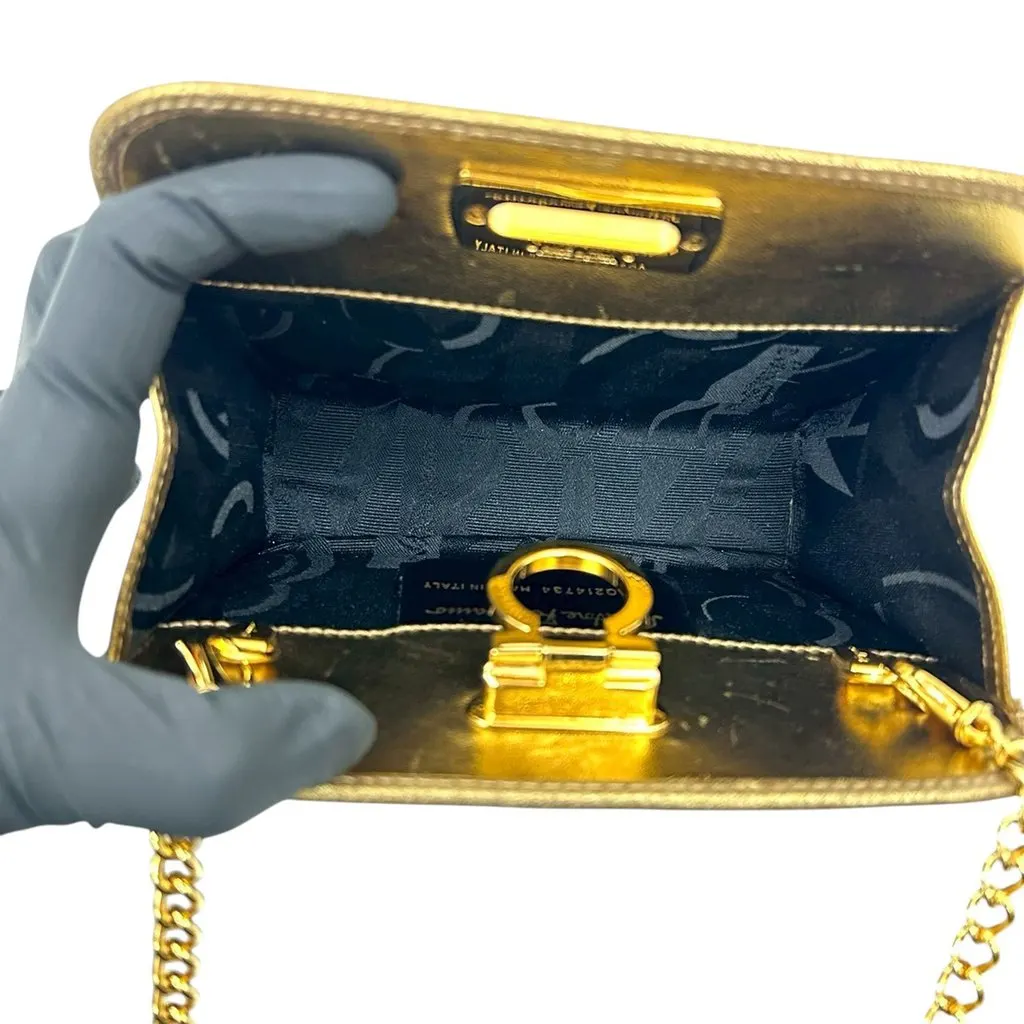 Salvatore Ferragamo Metallic Leather Gancini Chain Crossbody Gold Leather Very good - Inside View