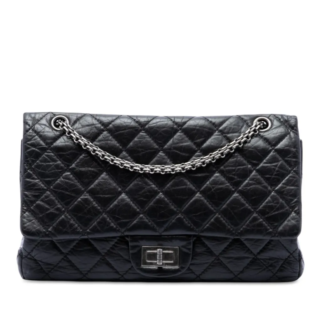 Chanel Quilted Aged Calfskin Reissue 2.55 Double Flap 227 Black Leather Very good - Front View