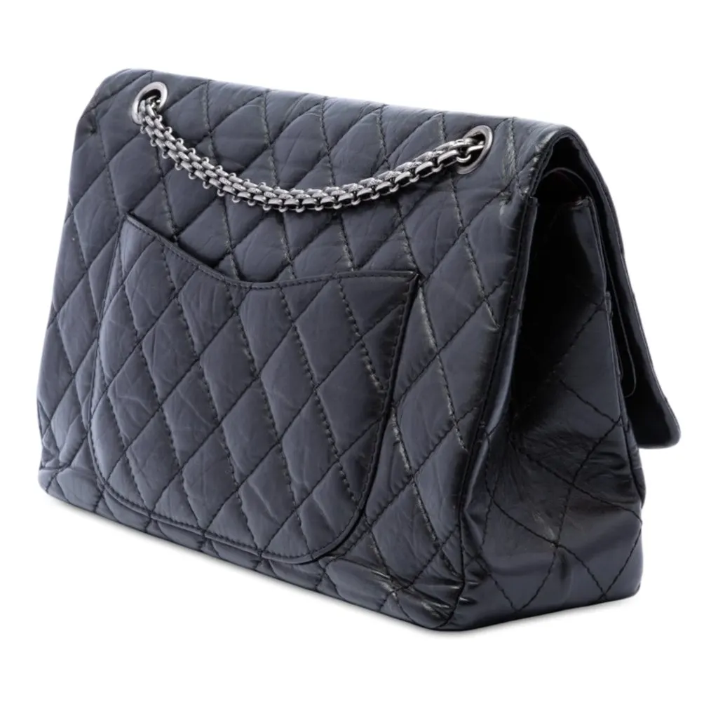 Chanel Quilted Aged Calfskin Reissue 2.55 Double Flap 227 Black Leather Very good - Back View