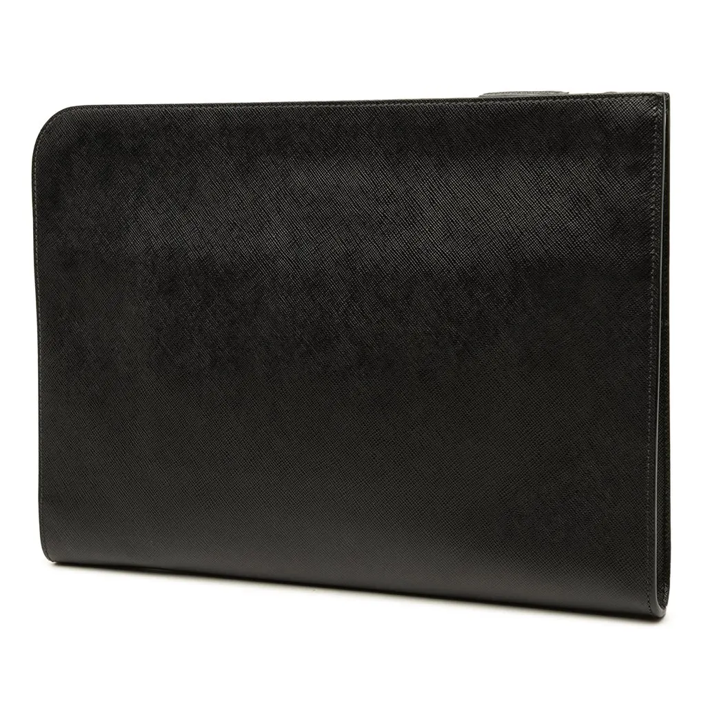 Prada Saffiano Logo Clutch Black Leather Very good - Back View