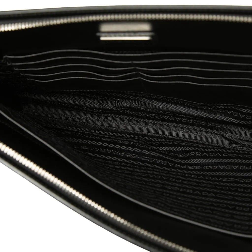 Prada Saffiano Logo Clutch Black Leather Very good - Box View