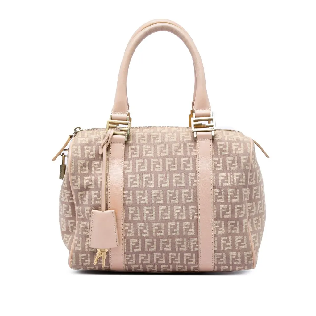 Fendi Small Zucchino Canvas Forever Bauletto Boston Bag Pink Good - Front View