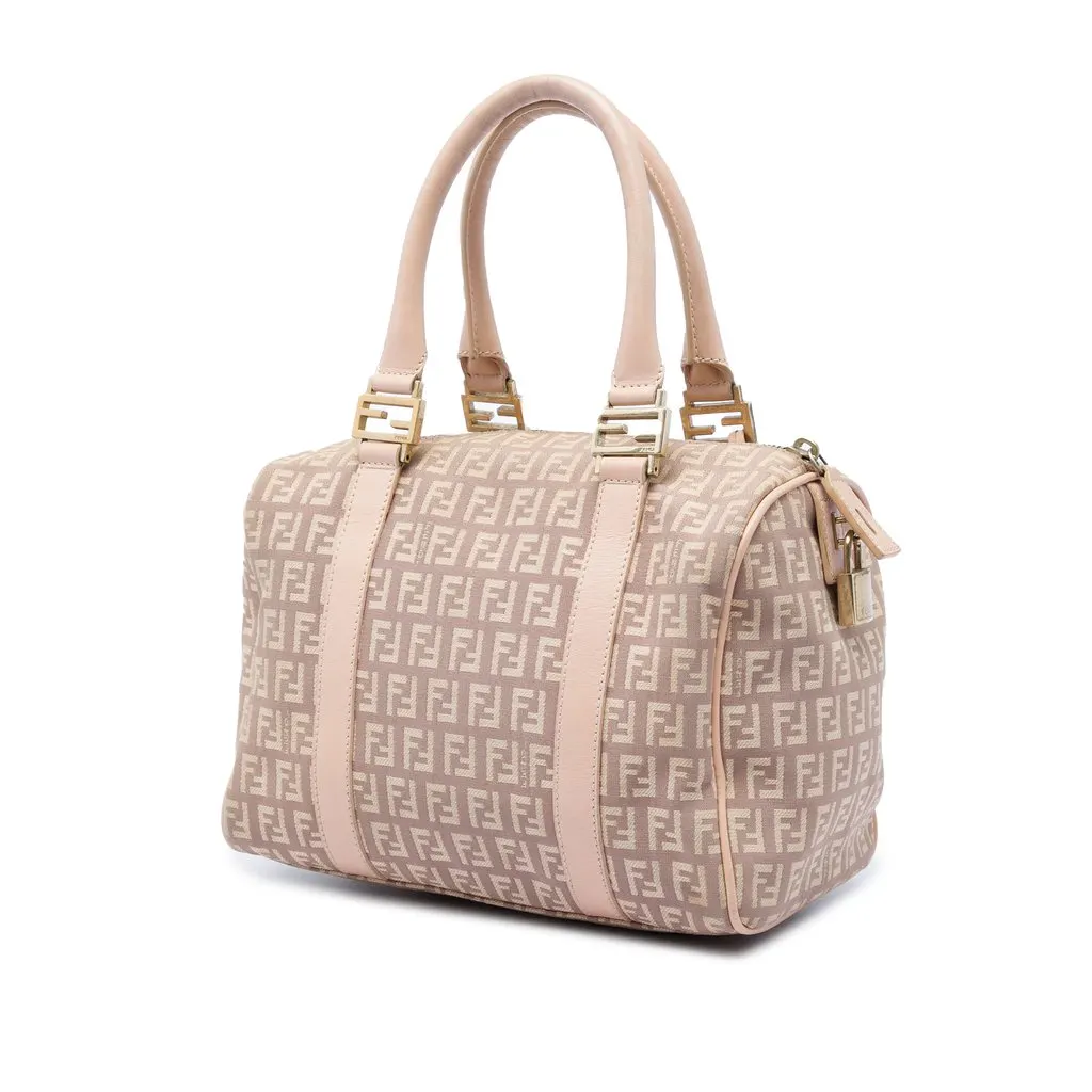 Fendi Small Zucchino Canvas Forever Bauletto Boston Bag Pink Good - Back View