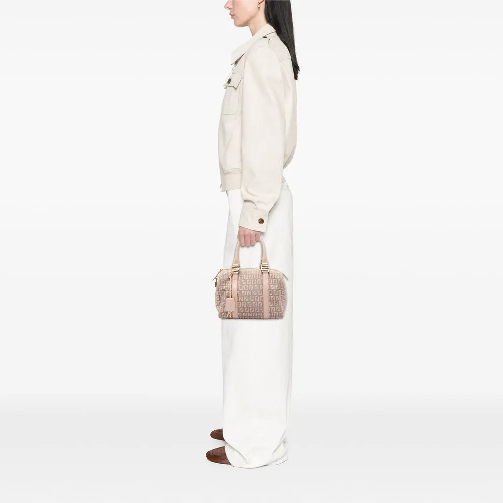 Fendi Small Zucchino Canvas Forever Bauletto Boston Bag Pink Good - Box View