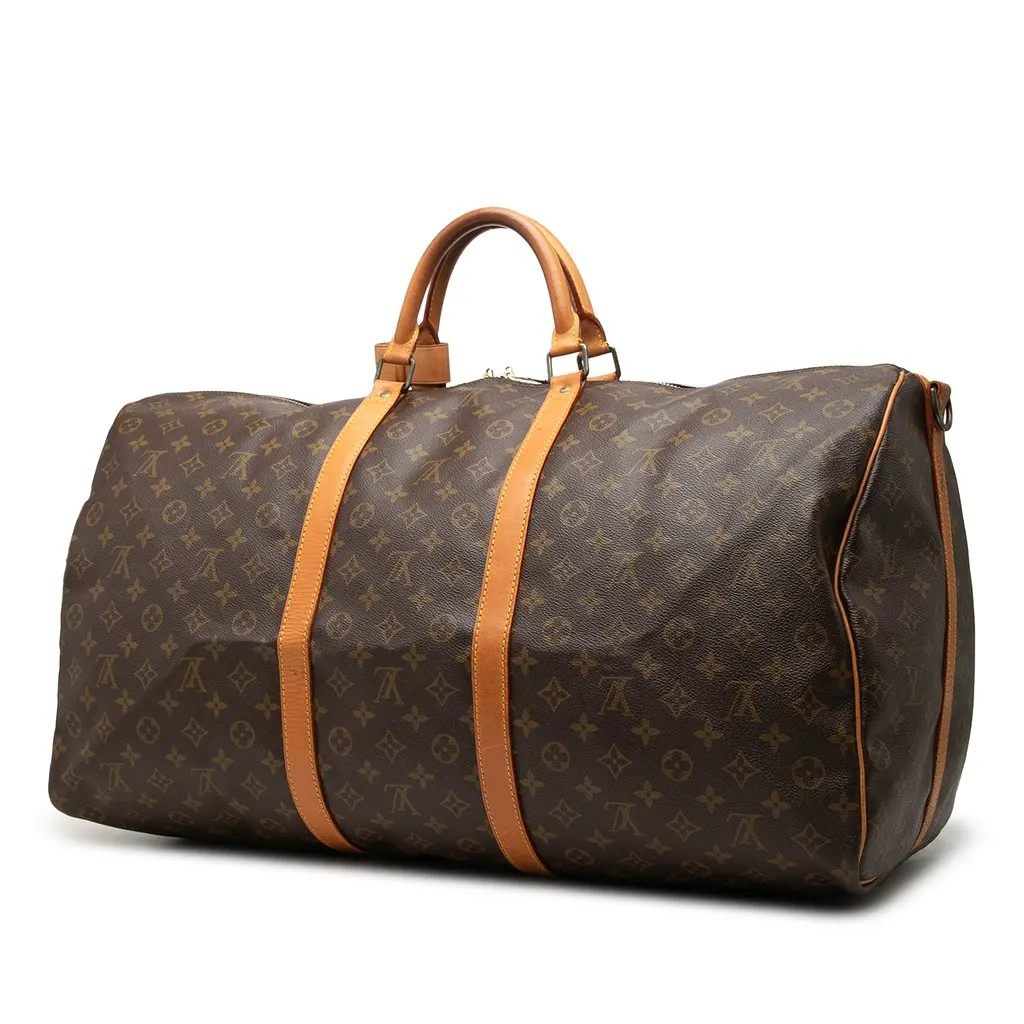Louis Vuitton Monogram Keepall Bandouliere 60 Brown Canvas Good - Back View