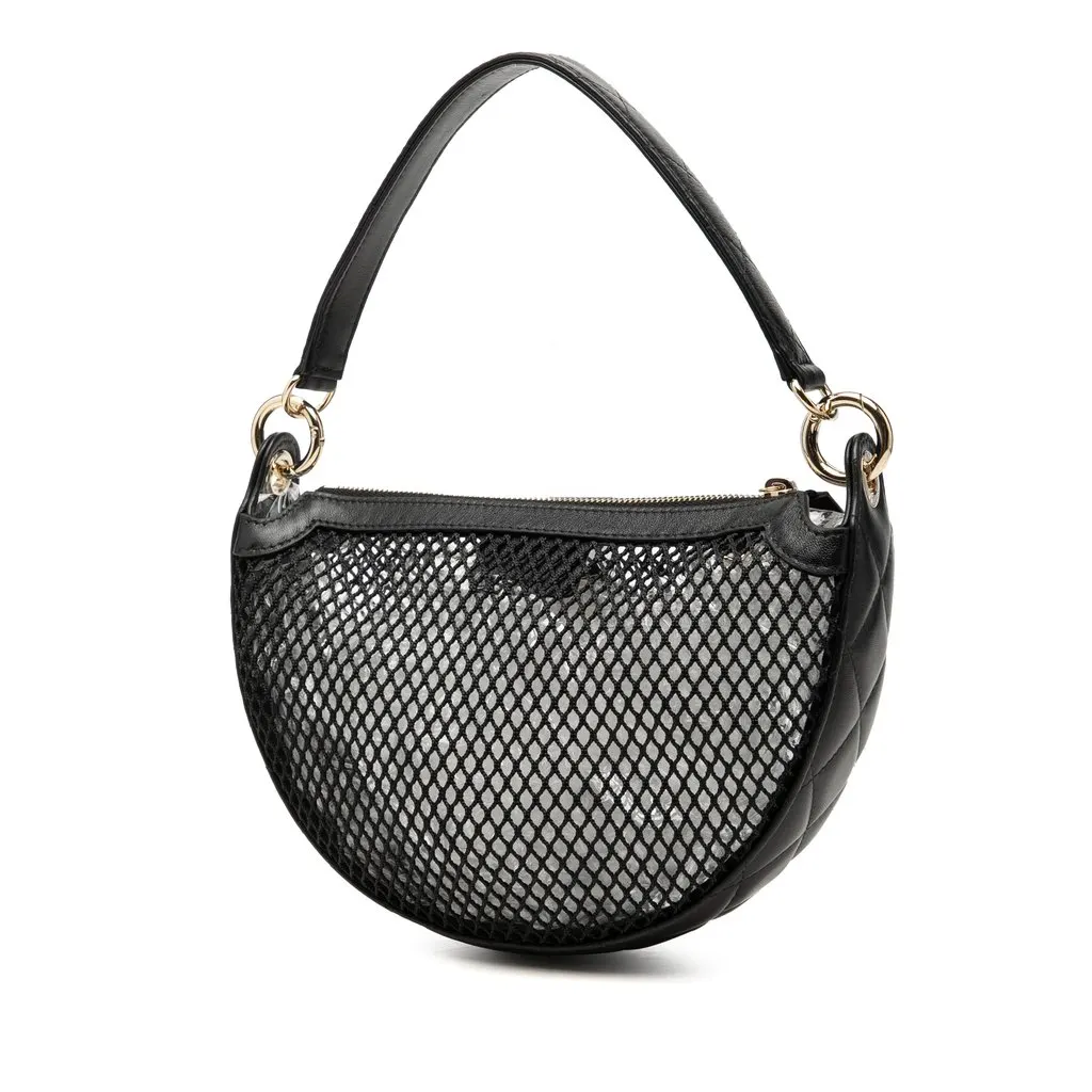 Chanel CC Mesh and Quilted Shiny Lambskin Chain Hobo Black Very good - Back View
