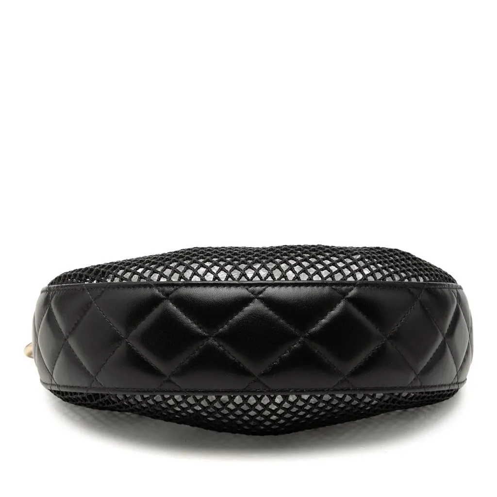 Chanel CC Mesh and Quilted Shiny Lambskin Chain Hobo Black Very good - Inside View