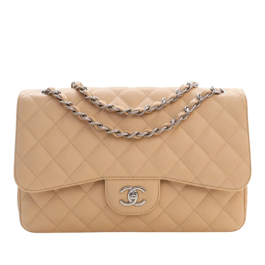 Chanel Jumbo Classic Caviar Double Flap Beige Leather Very good - Front View